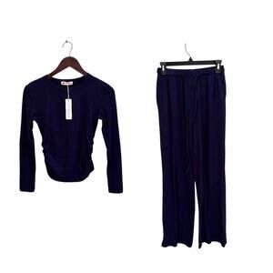 NWT Darong Navy Blue Athleisure Set Top & Pants Size Womens Medium